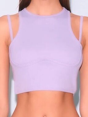 NWT Fleur Du Mal Strappy Ribbed Crop Tank Lavender Lilac Underbust Corset Style